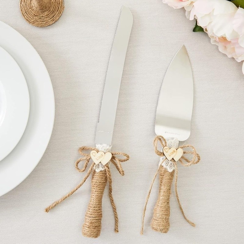 Rustic Wedding Cake Knife Server Set W/ Champagne Flutes Elegant Decor New