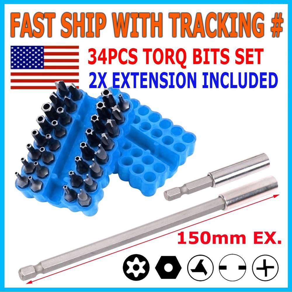 34 Torx Bit Set Tamper Proof Security Torq Hex Star Spanner Tri Wing Screwdriver