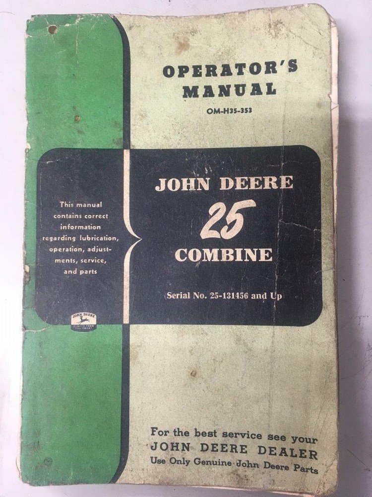 John Deere 25 Combine Operator's Owners Manual
