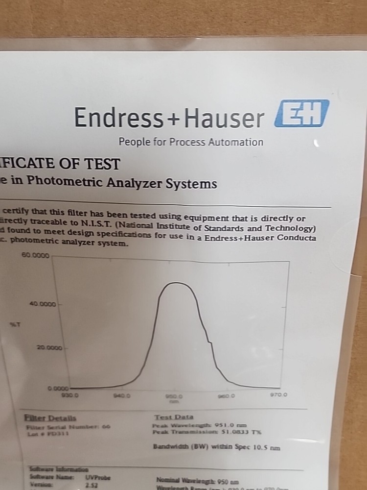 NEW ENDRESS + HAUSER INTERFERENCE FILTER FOR USE IN PHOTOMETRIC ANALYZER SYSTEMS