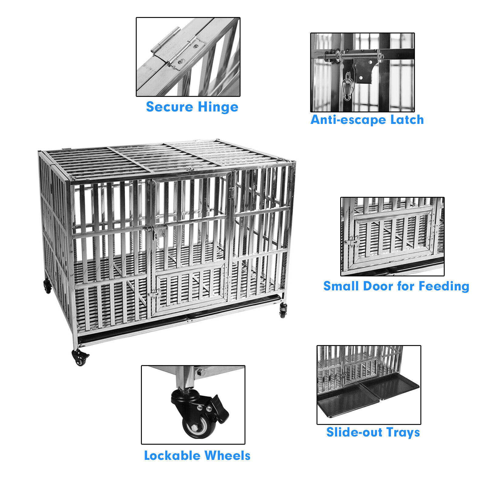 47 inch Heavy Duty Dog Kennel Pet Stainless Steel Crate Cage Stackable