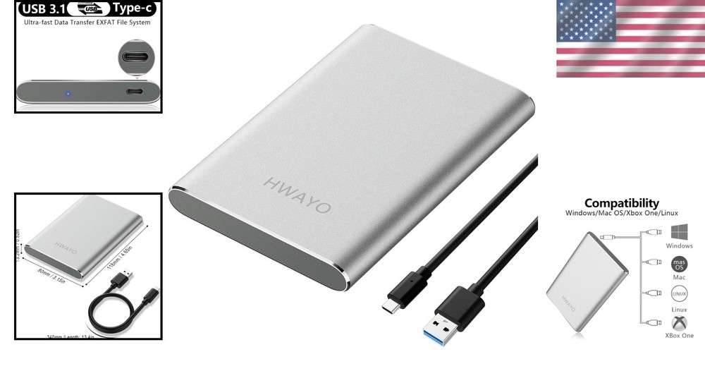 High-Speed 120GB Portable Hard Drive - Plug & Play USB Type C Storage Solution