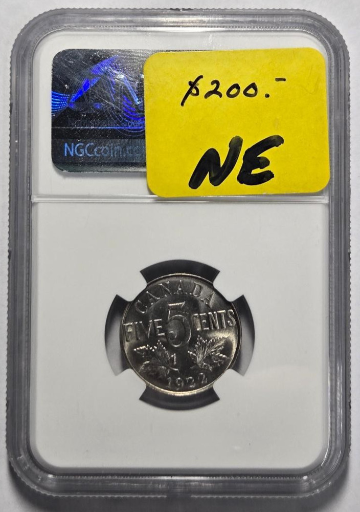 1922 CANADA 5C NGC MS 64 Certified Coin