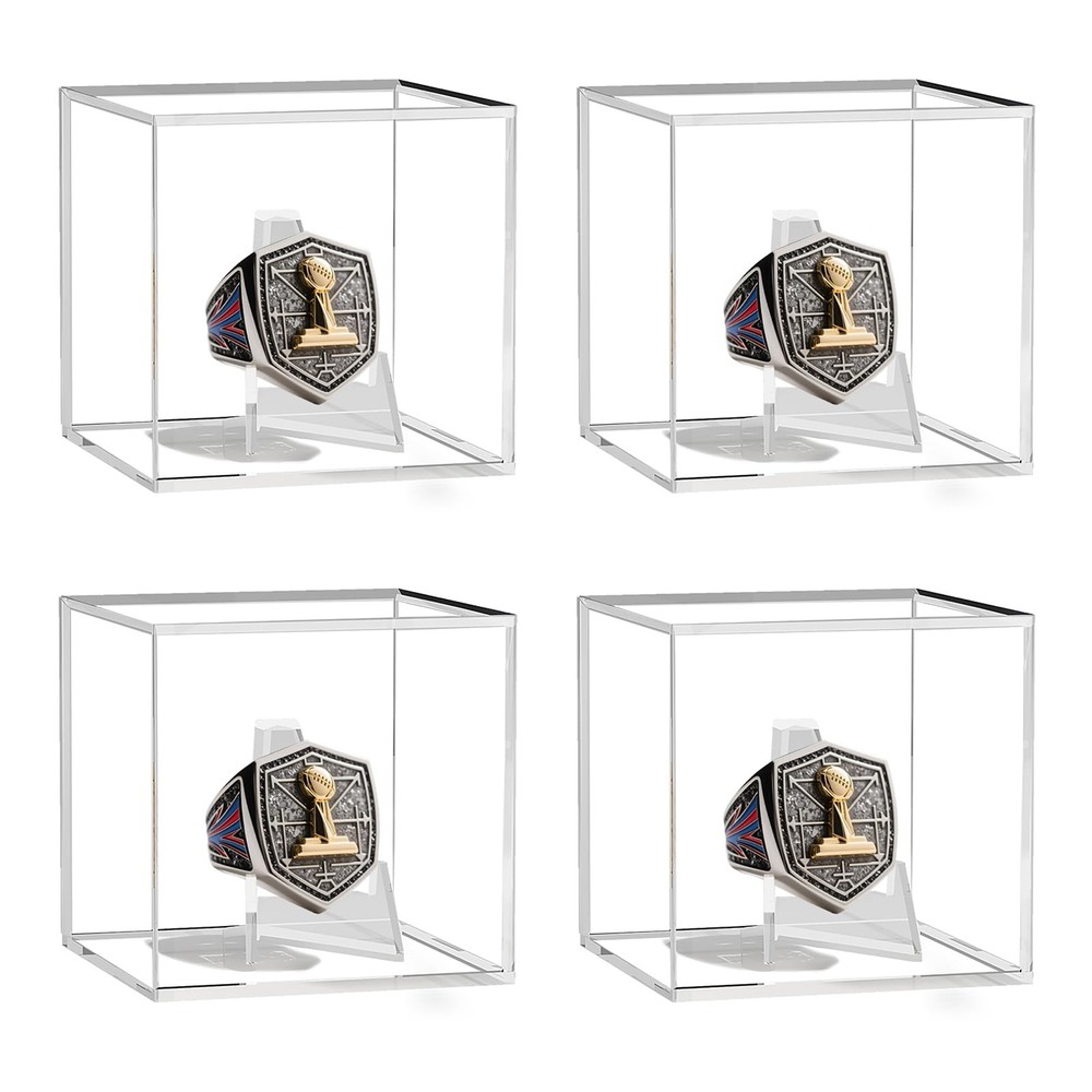 4 Pack Championship Ring Display Cases with Stands, Case 4 Pack, Clear