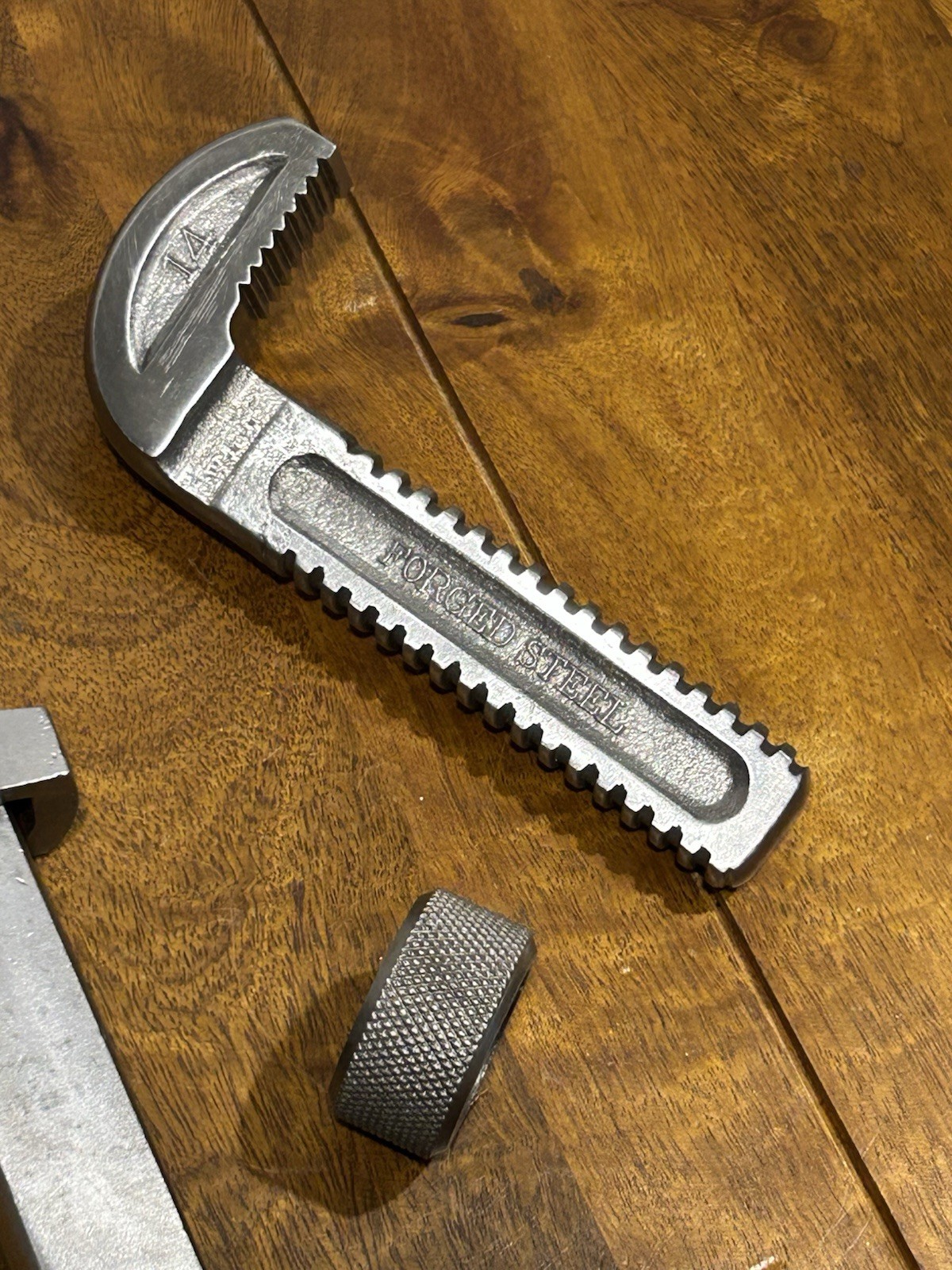 Vintage J.P. Danielson 14” Wood Handle Pipe Wrench Adjustable Monkey Wrench USA