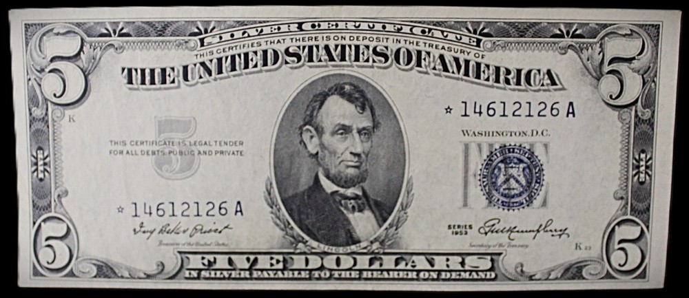 1953 $5 SILVER CERTIFICATE *STAR* NOTE - AU
