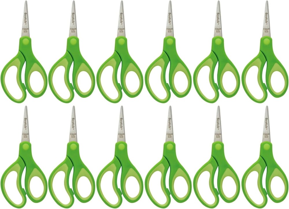Scotch 5" Soft Touch Pointed Tip Kids Scissors, 12 Count Teacher’s Pack, Green