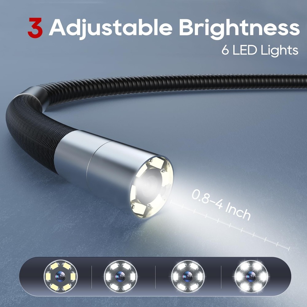 Two-Way Articulating Borescope Camera with Light, Industrial Endoscope with 0...