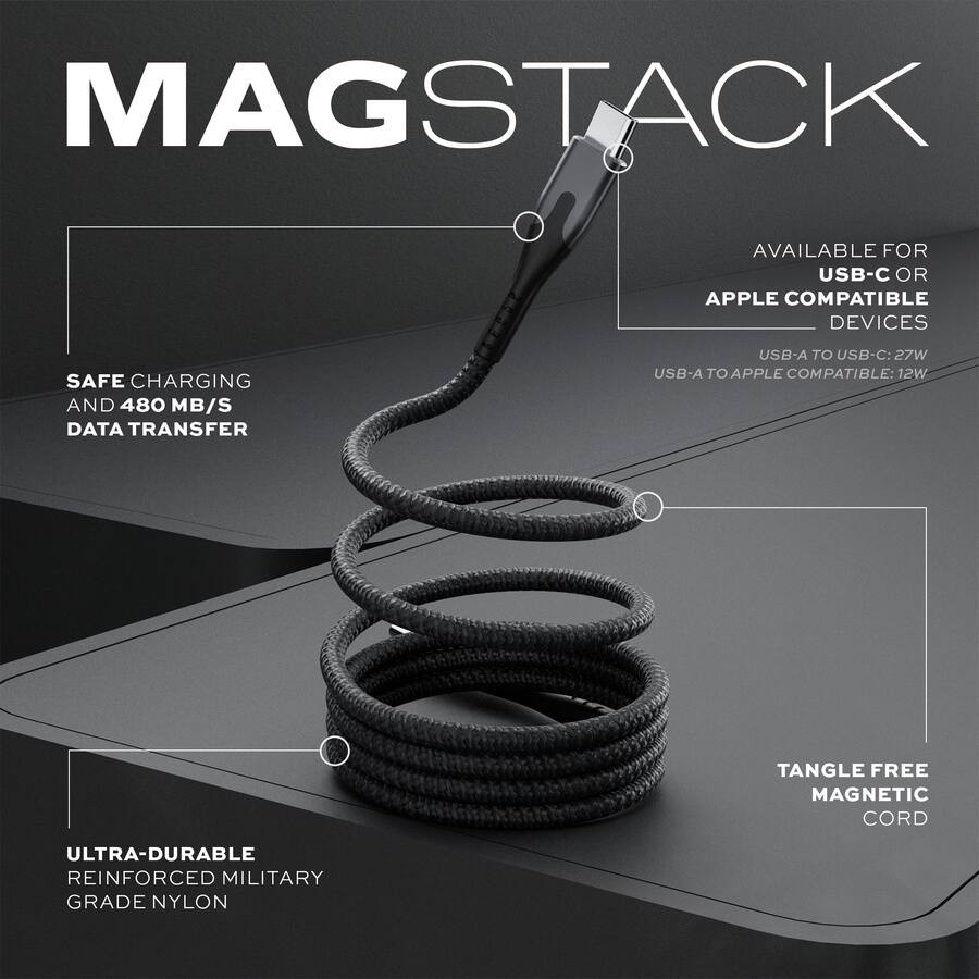 STATIK Magstack 3 Foot USB-A to USB-C Magnetic Charging Cable - Black