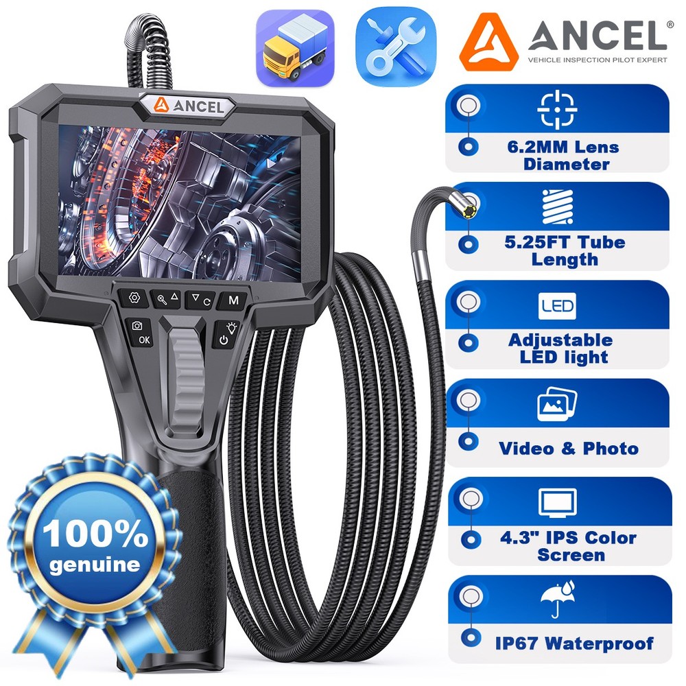 ANCEL AN301 Articulating Snake Borescope Endoscope Camera with 6 LED Light 5FT