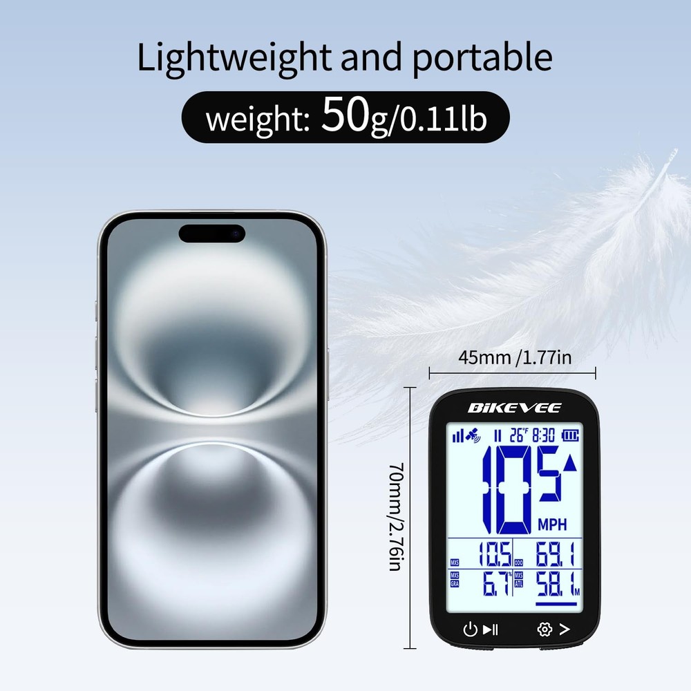 Bike Speedometer GPS Wireless Cycling Computer – Auto Start/Stop, Auto Backli...