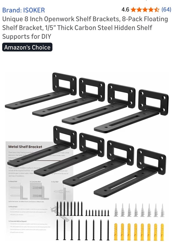 8” Openwork Floating Shelf Brackets  (8 Pack)