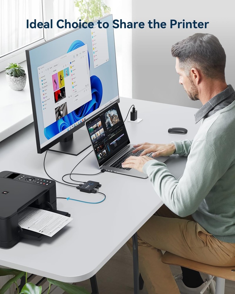 USB 3.0 Switch, KVM Switch Selector 2 Computers Sharing 4 Devices KVM Switche...