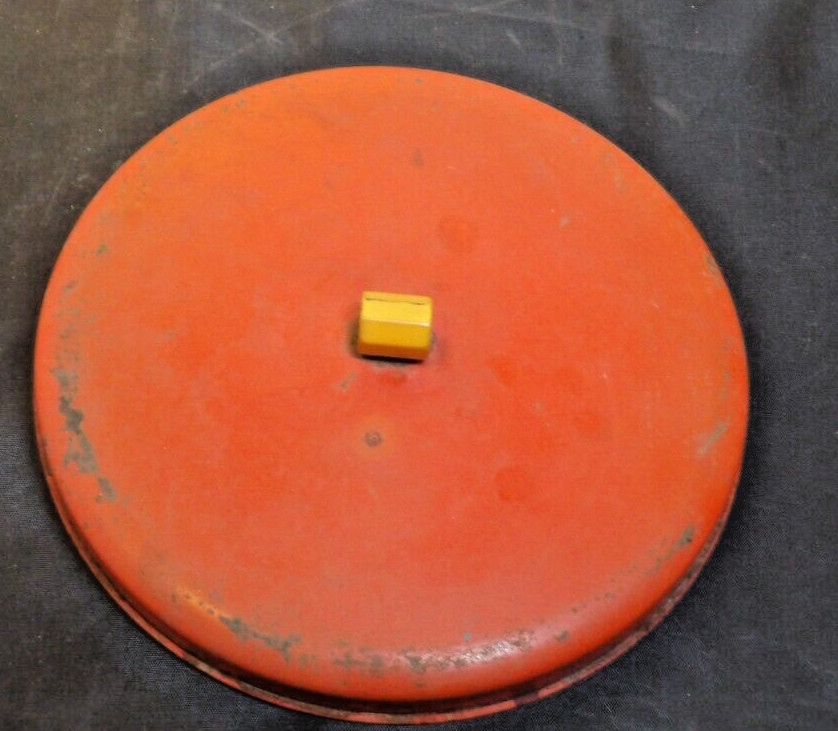 8" Red Tin Lid w/ Orange Bakelite Handle
