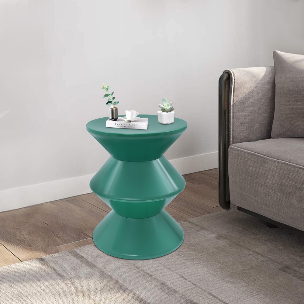 Green Side Table, PET Sofa Side Table, Modern Round End Table for Indoor Use