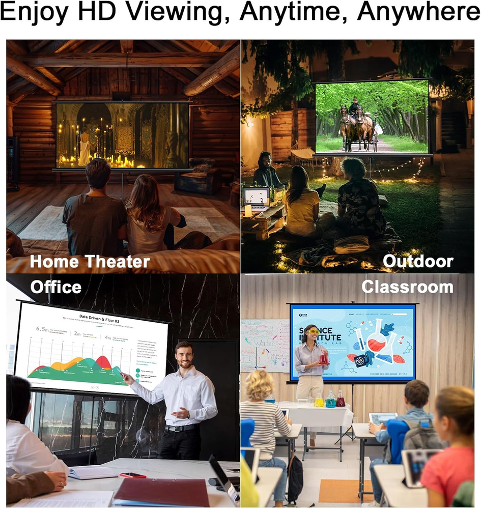 Outdoor Projector Screen with Stand Tripod, Indoor Pull up Portable Projector Sc