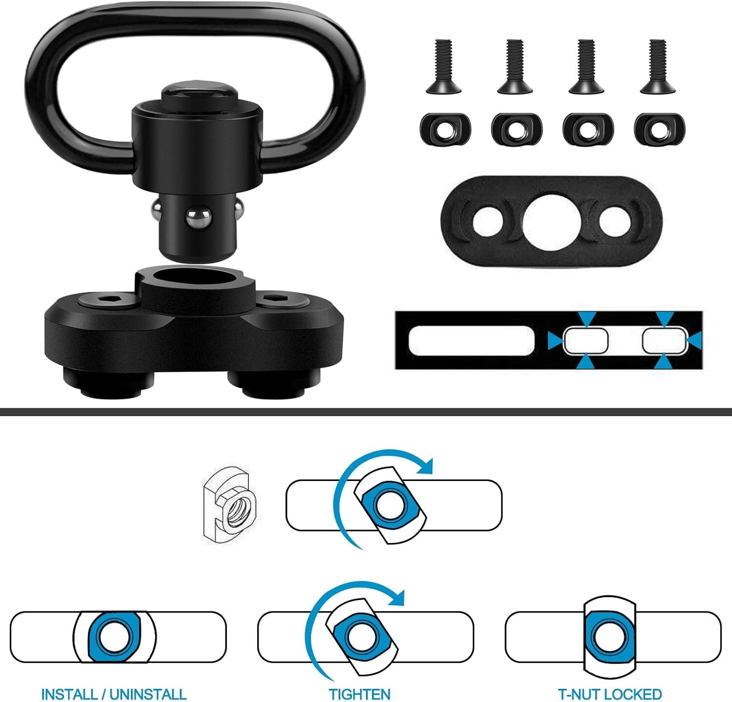 2 Pack M-LOK QD Sling Mount Sturdy Quick Detach& Rotatable Locking Design