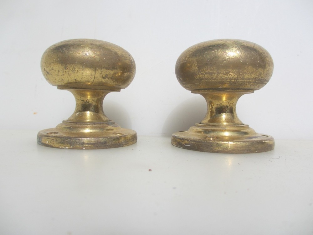Large Vintage Brass Door Knobs Handles Plates Old Retro