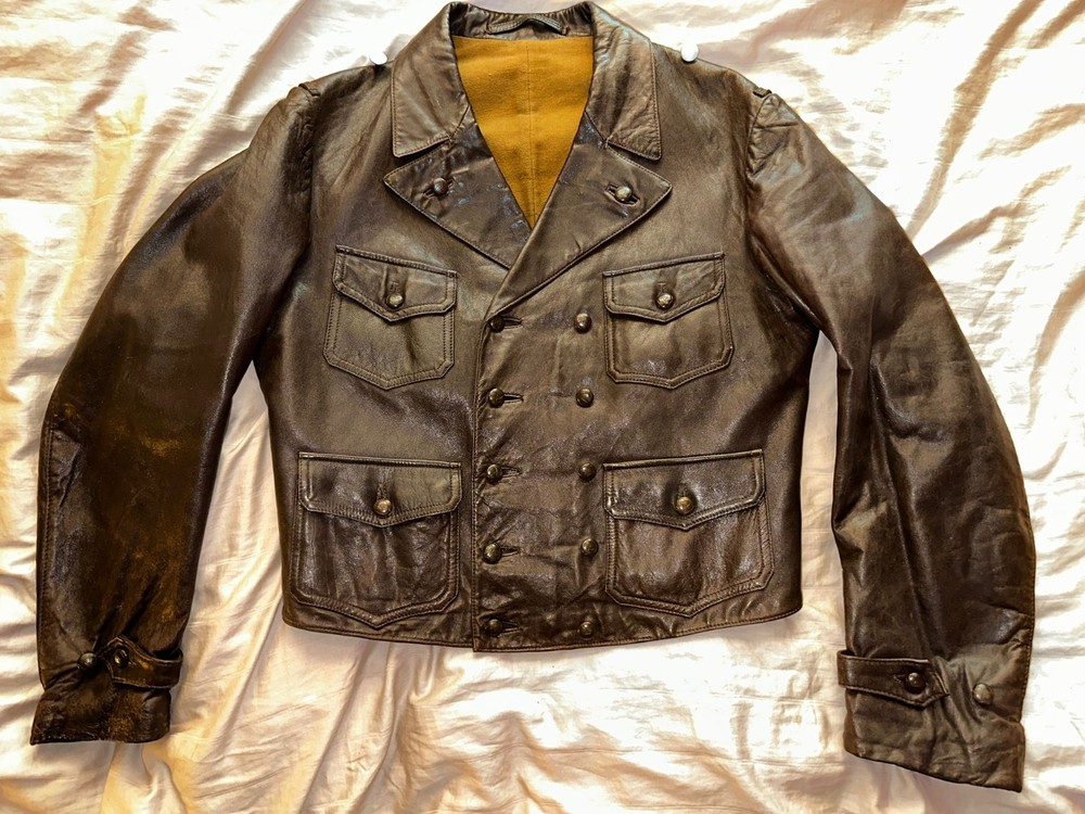 WW2 German Luftwaffe leather flight jacket ADEFA Minty 4 Patch Pockets Bakelite