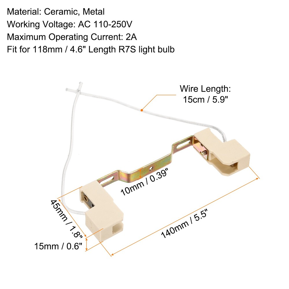 5Pcs 118mm R7S Socket Double-End Lamp Holder Halogen Socket Multicolor White