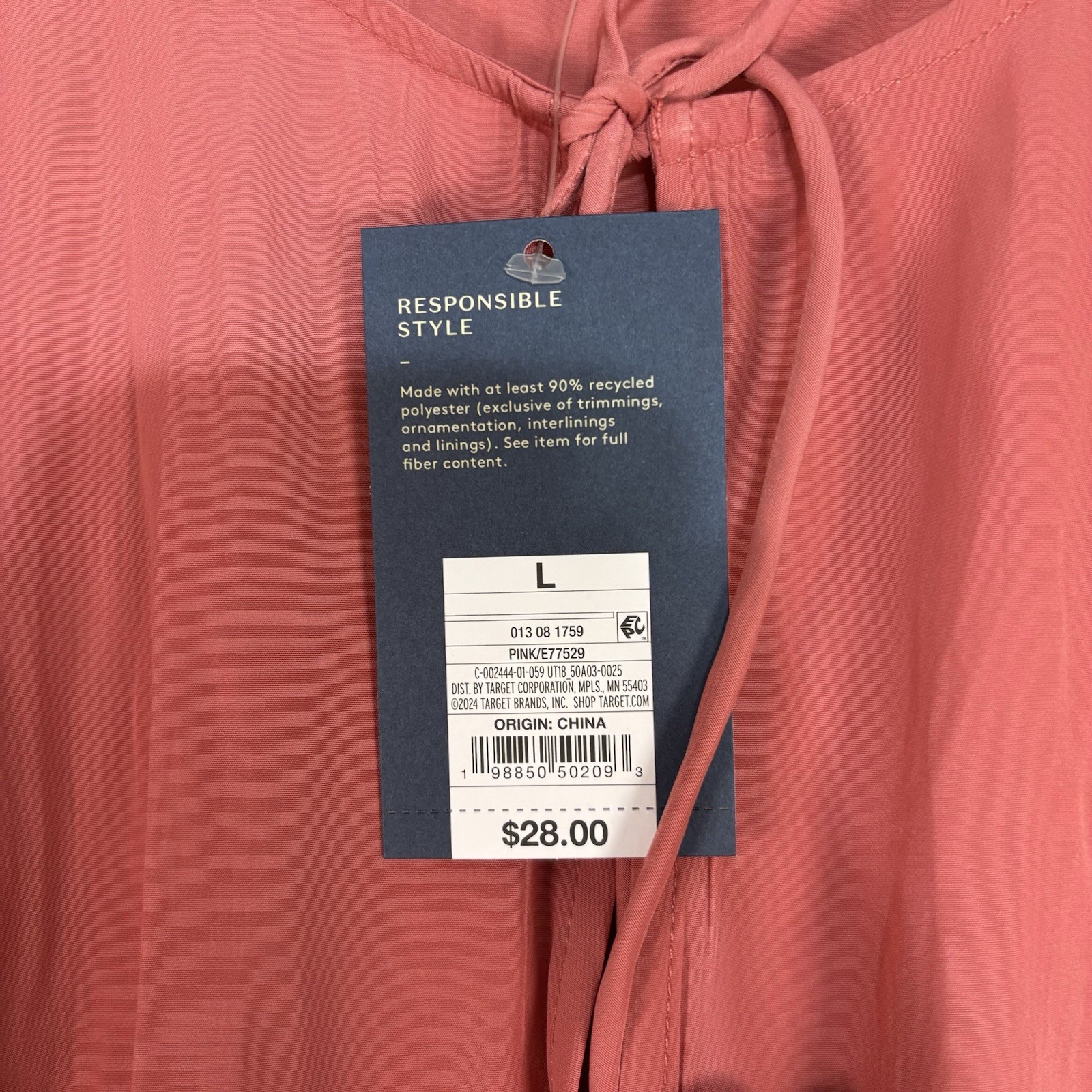 Universal Thread Dress Womens L Pink Tie Front Flutter Short Sleeve Mini