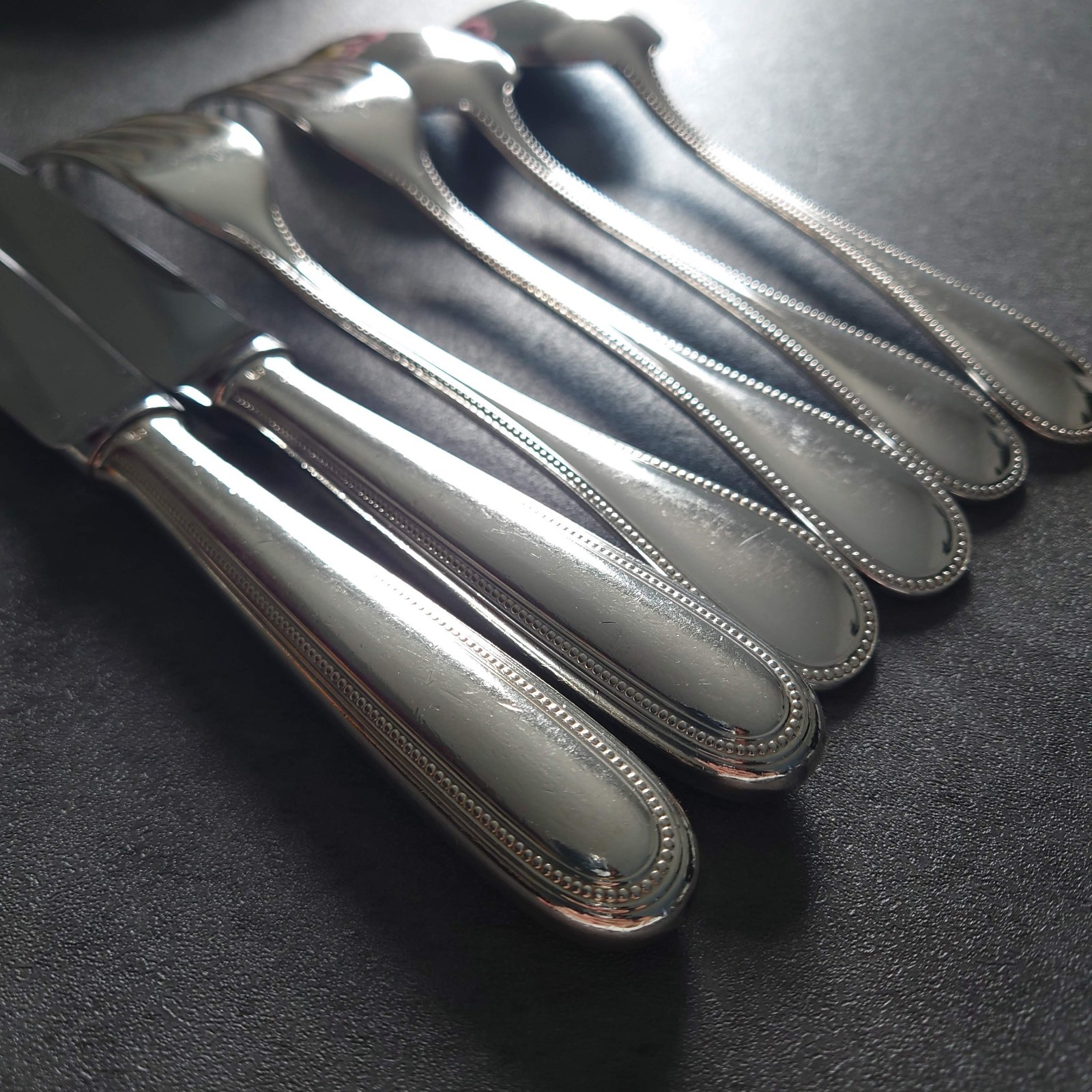 Christofle Perles 10pcs Silverplate Flatware Standard Knife Fork Spoon Very Good