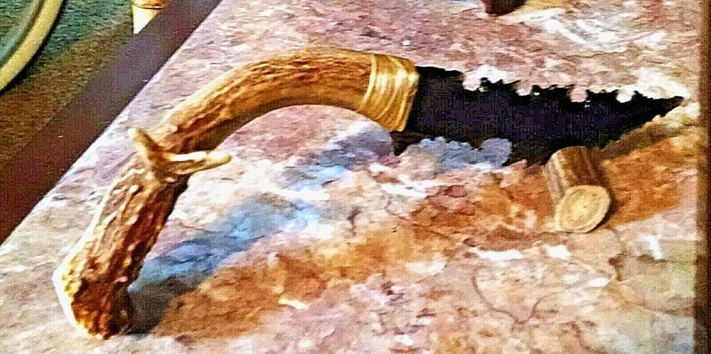 Native American Style Knife Pit Glass Blade W/ Unique Antler Handle