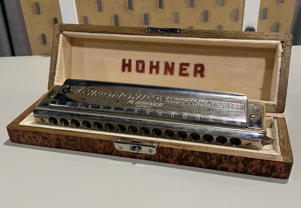 Vintage Hohner 64 Chromonica 4 Octave Pro Model Harmonica w/Tortoise Shell Case