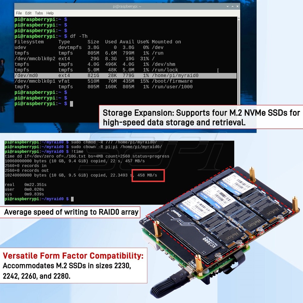 N16 Quad NVMe Expansion Adapter Board For Raspberry Pi 5