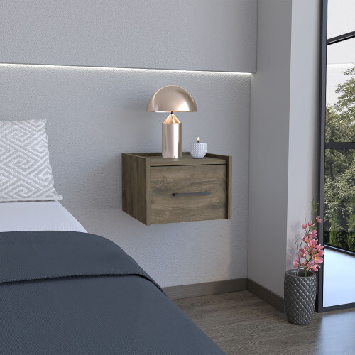 AS Floating Nightstand, with Handy Drawer and Surface, Dark Brown