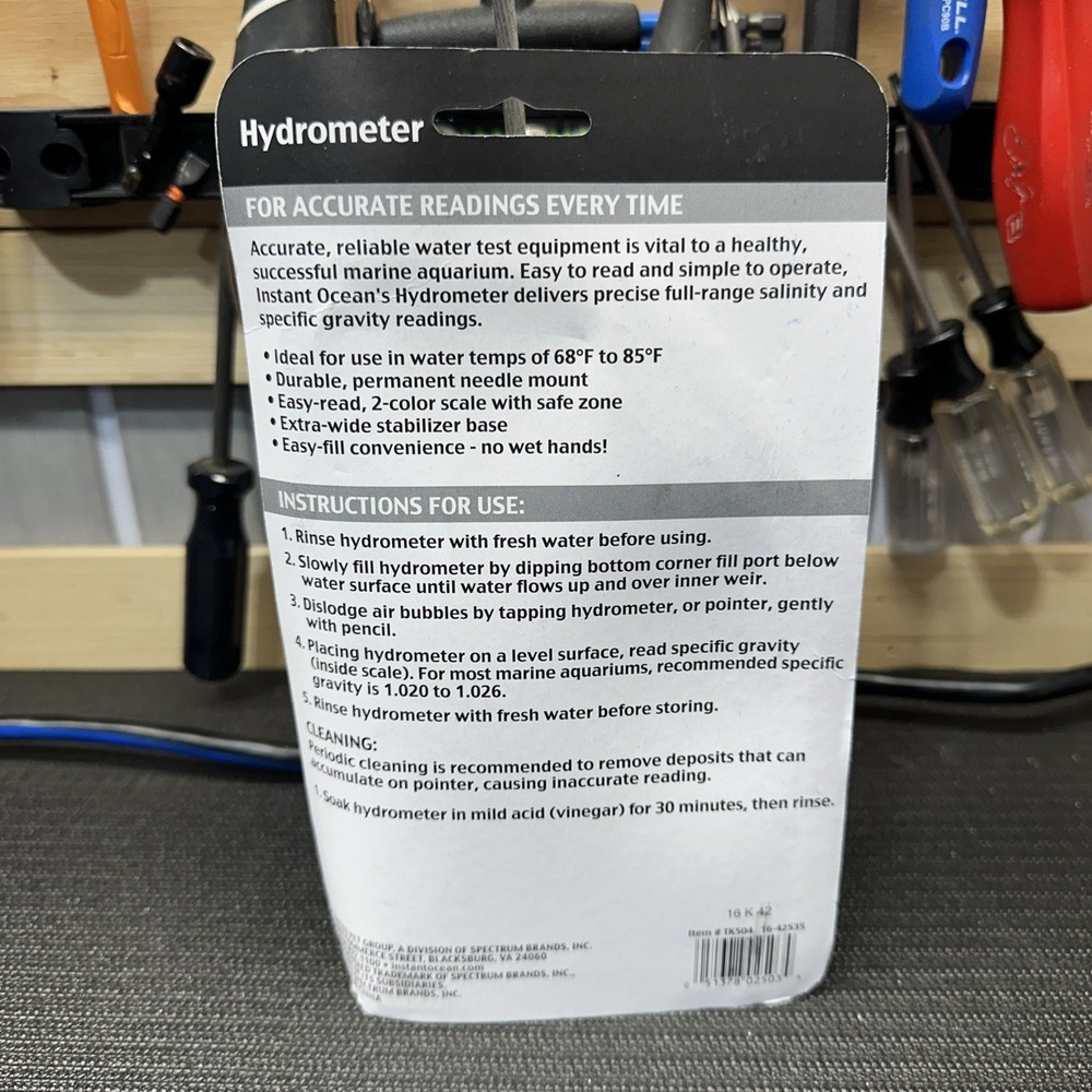 Instant Ocean Hydrometer TK-504 MARINE REEF SALINITY TEST New!