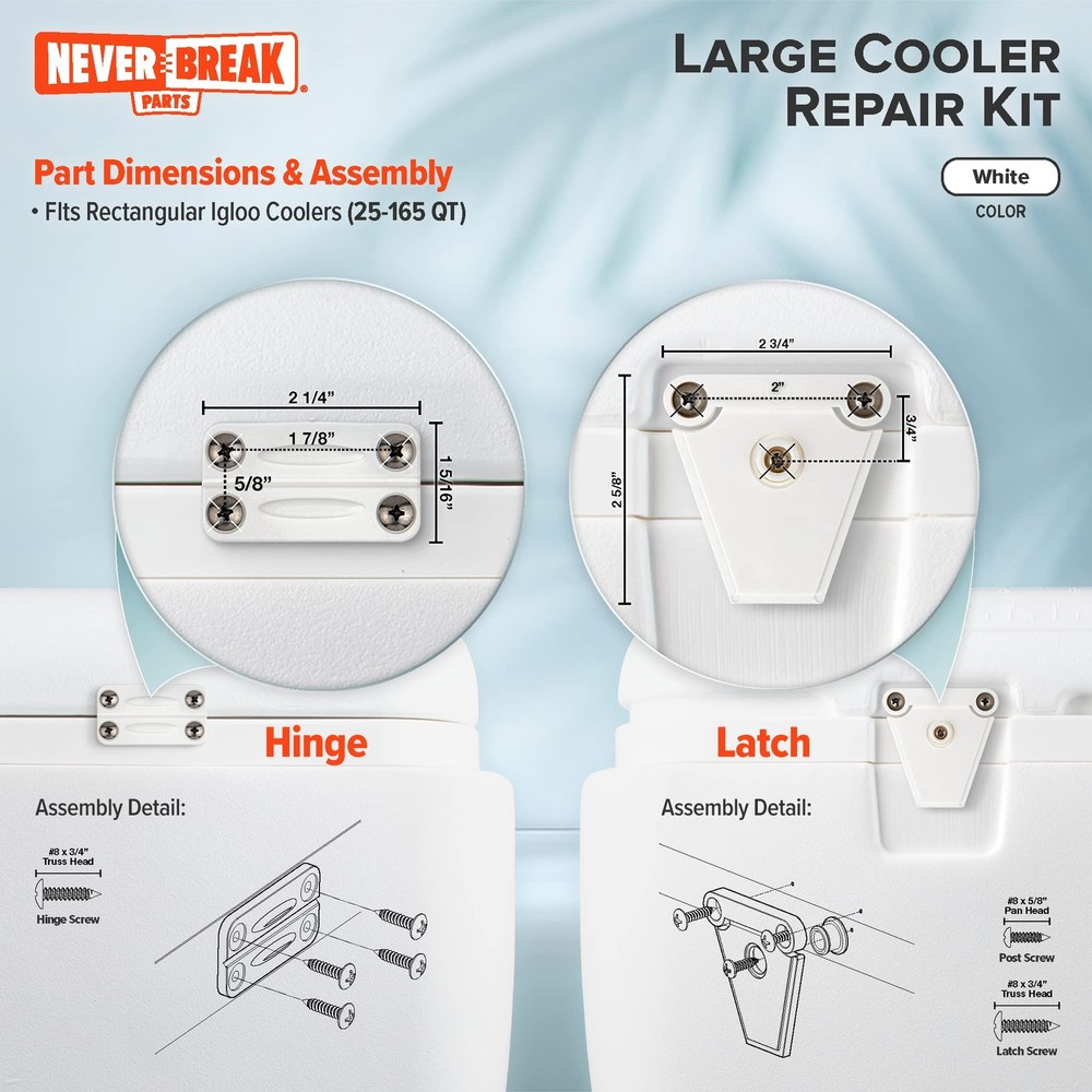 NeverBreak Parts - Igloo Cooler Replacement - Large White Kit (3