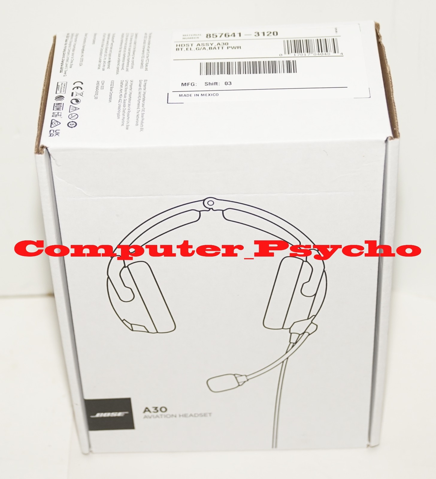 BOSE A30 857641-3120 AVIATION HEADSET BLUETOOTH BATTERY DUAL PLUG STRAIGHT CABLE