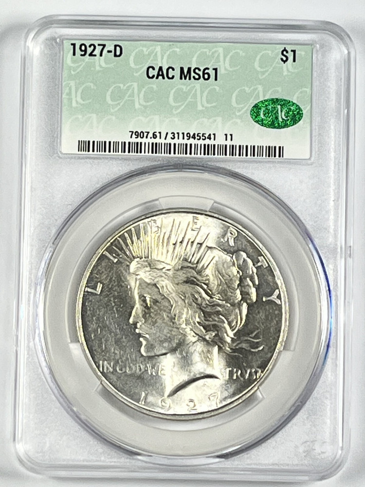 1927-D Peace Dollar :  CAC MS61