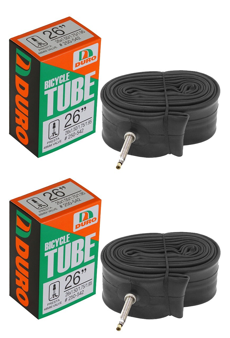 2 (TWO) DURO BICYCLE 26 x 1.50/1.75/1.95 TUBE 48MM STANDARD PRESTA/FRENCH VALVE.