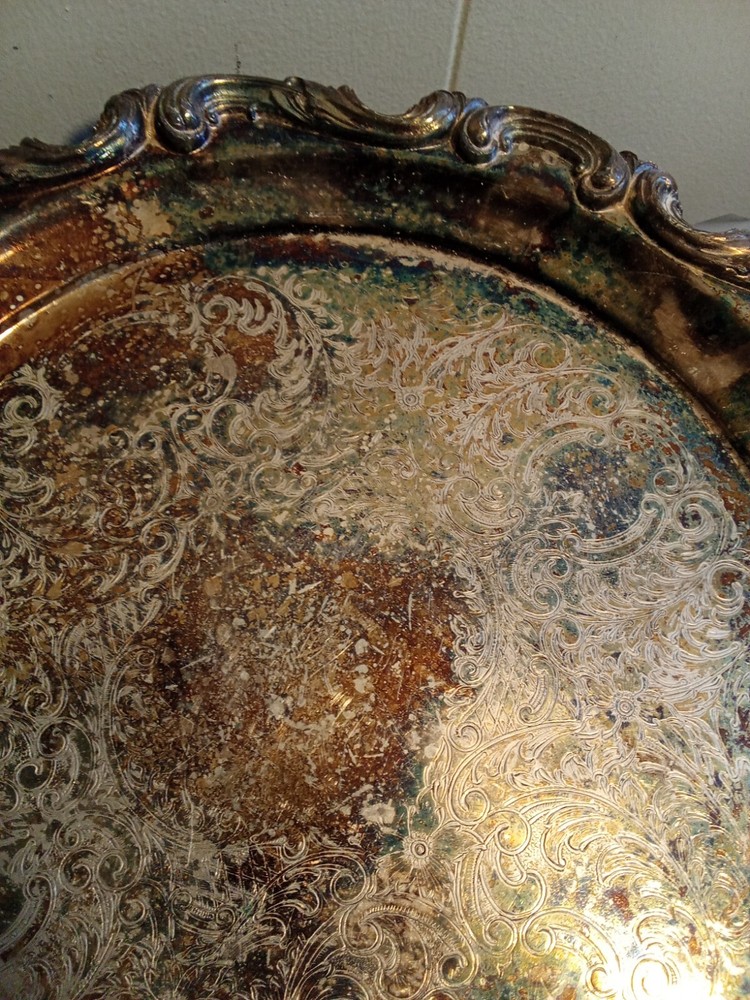 12" Vintage Ornate Silverplate Tray