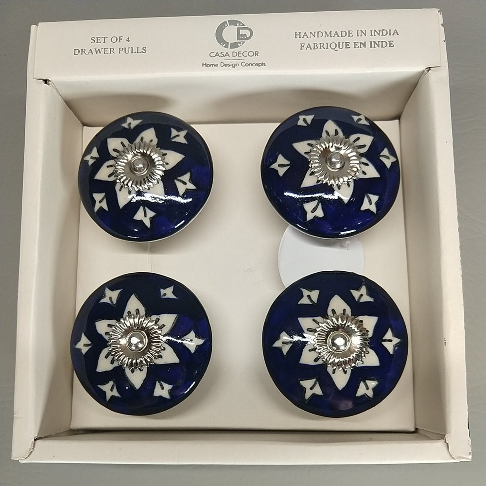 CASA DECOR CERAMIC Drawer Knobs / Pulls Set of 4 NEW in box.  HANDMADE in India!
