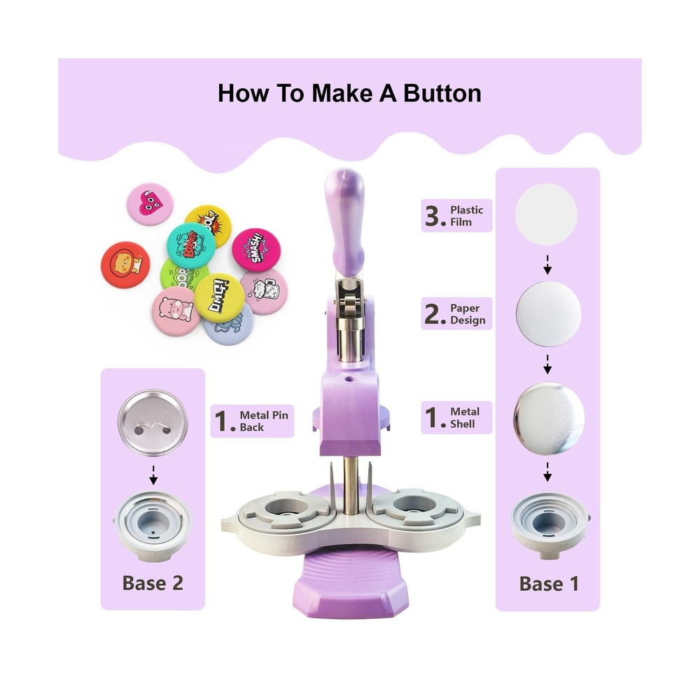 Button Maker Machine Multiple Sizes, 1+1.25+2.25 inch Installation-Free Pin M...