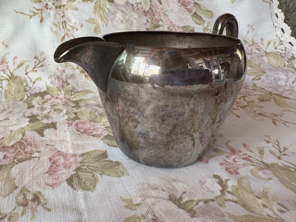 Vintage MCM Cream Pitcher By Academy Silver On Copper