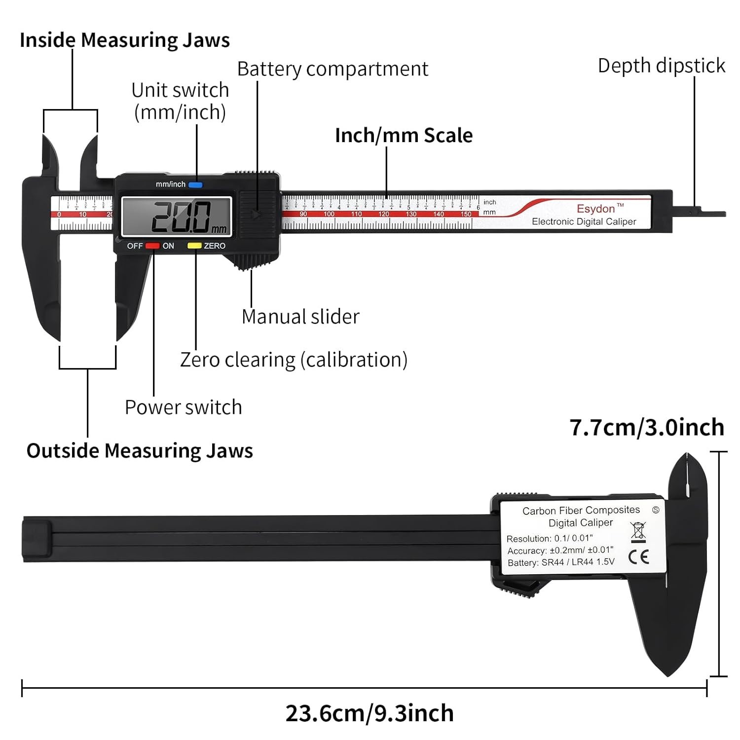 Calibre Digital Acero Inoxidable Calibrador Pie de Rey Con Pantalla LCD 6"/150mm