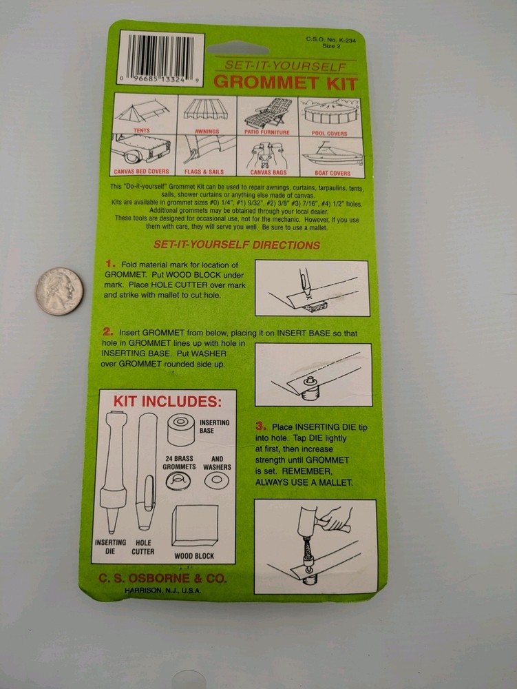 Set-it-yourself Grommet Kit, Size 2, canvas, Nylon, Mesh, Plastic