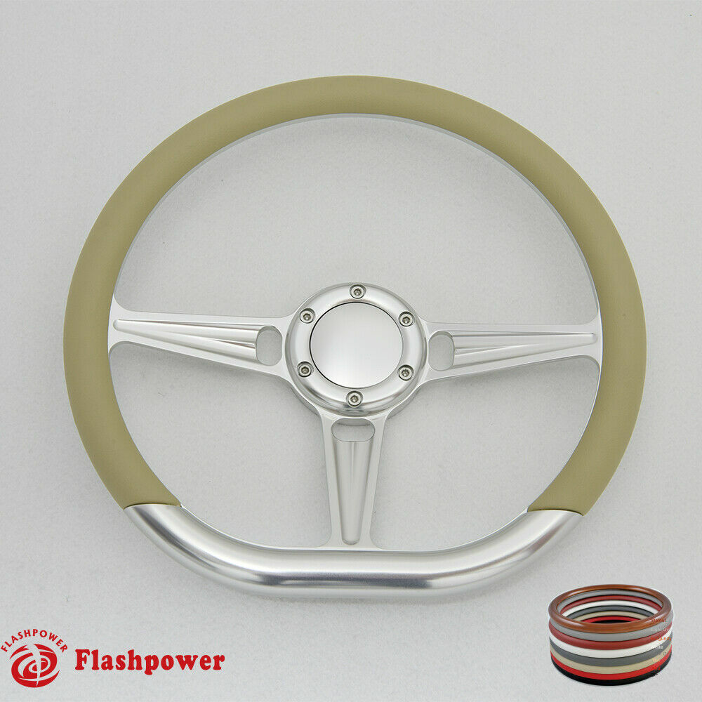 14" D Type Billet Steering Wheel Red Half Wraps Chevy Ididit FlamingRiver