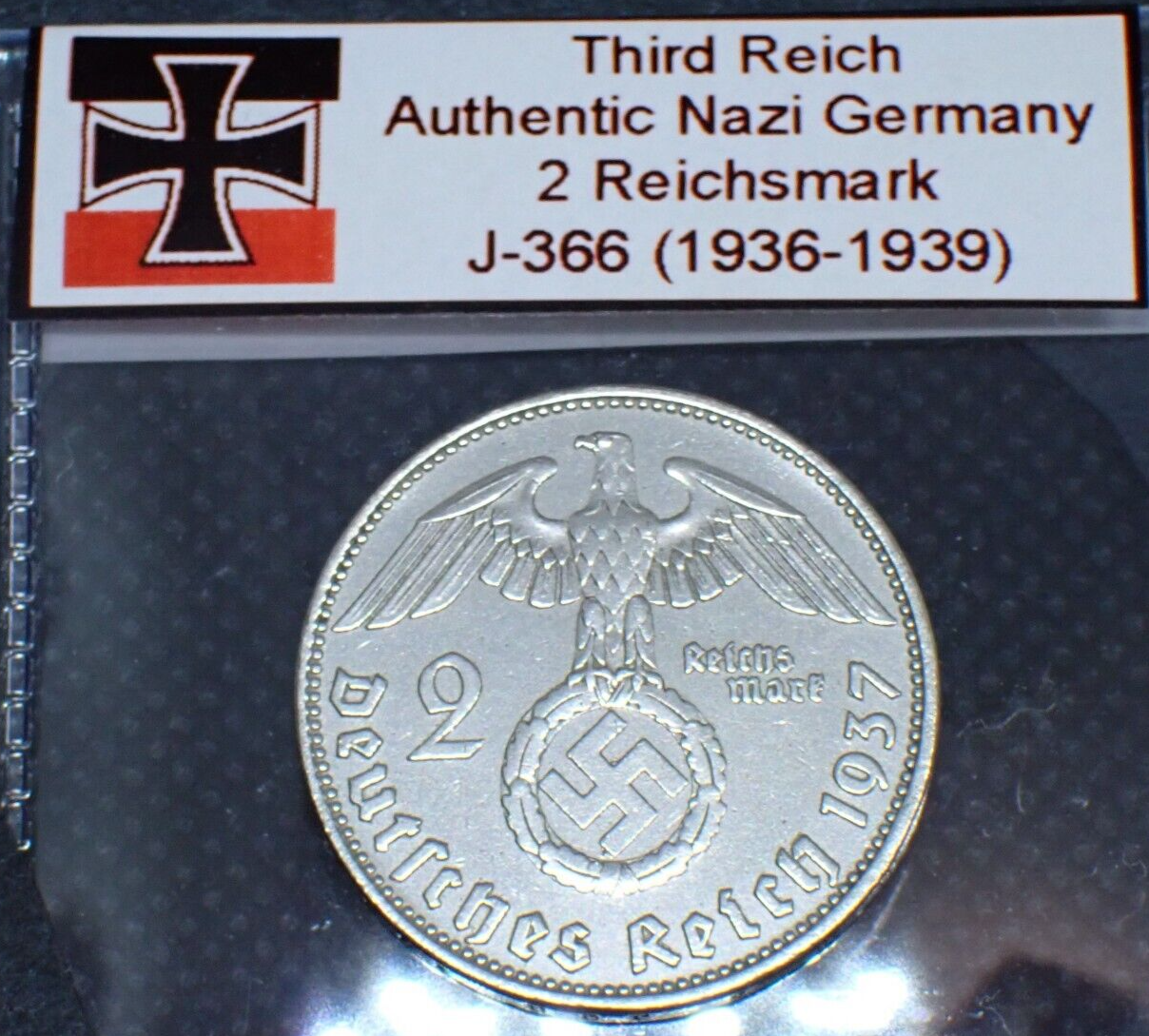 Beautiful Nazi Silver Coin Relic: 2 Reichsmark Historic WW2-Era Artifact, J.366