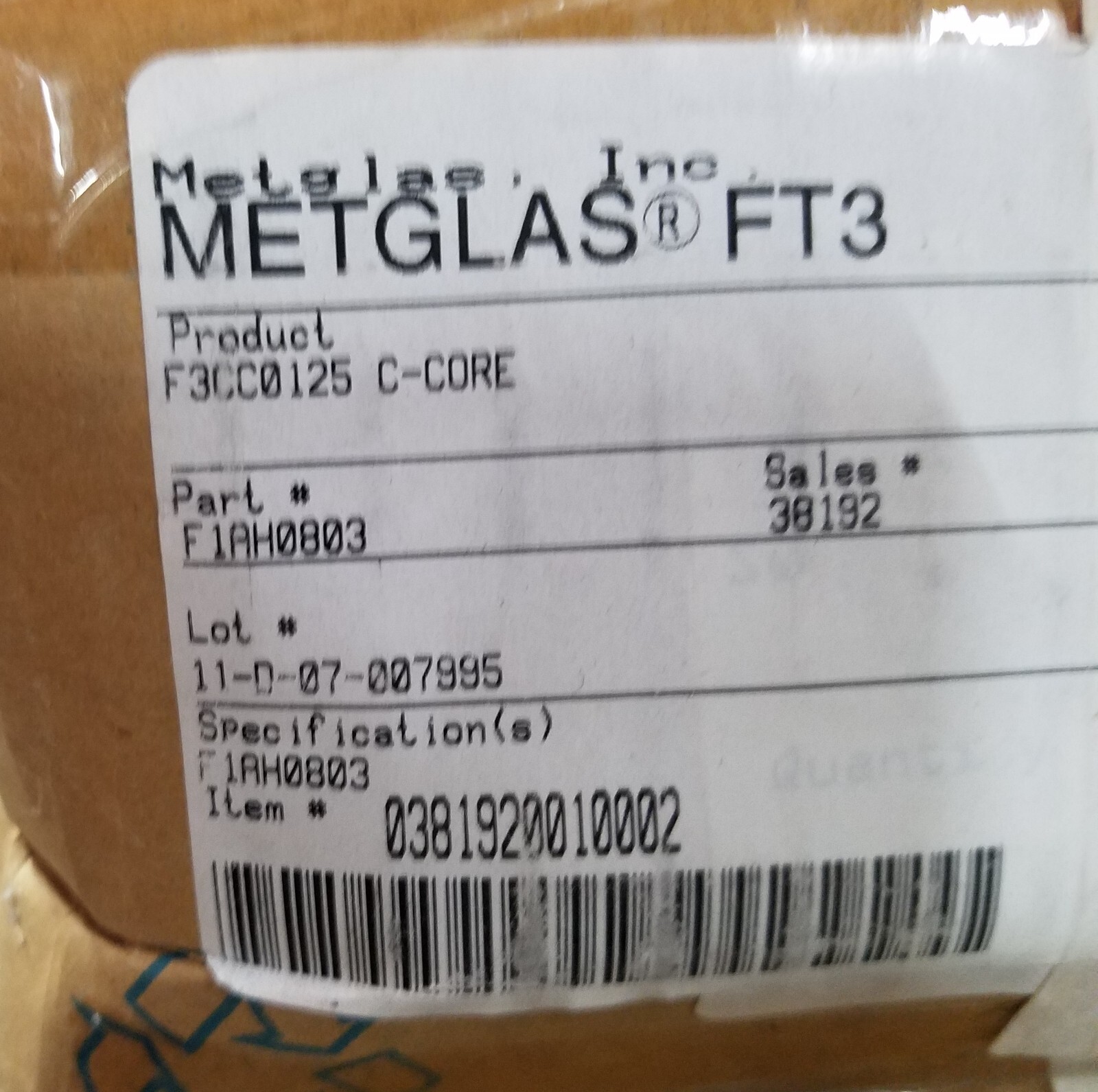 Proterial Metglas FT3 F3CC0125 HMG Finemet Ferrite Cut C-Core