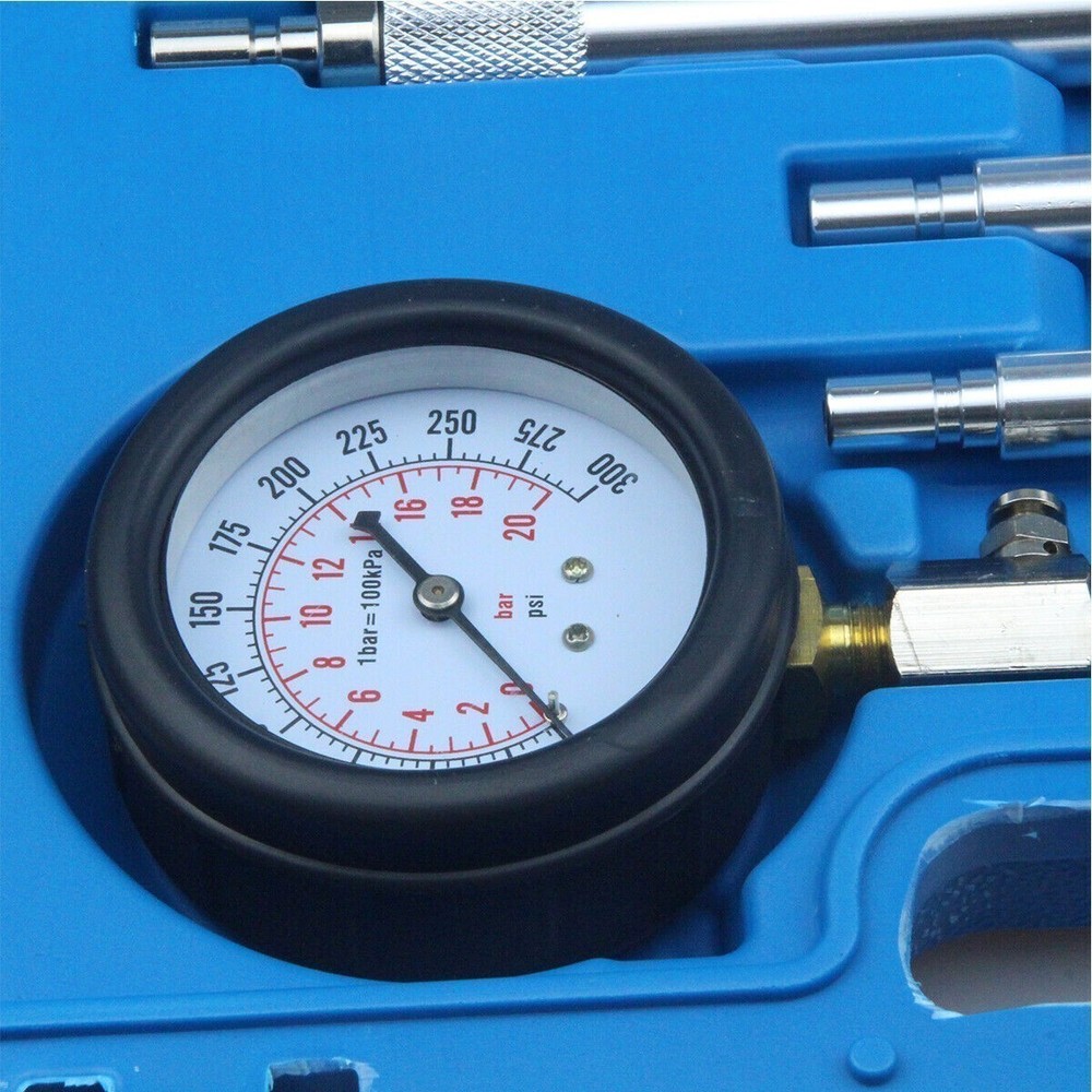 Car Engine Compression Test Tool Set 0-300PSI Includes M10 M12 M14 M18 Adapters