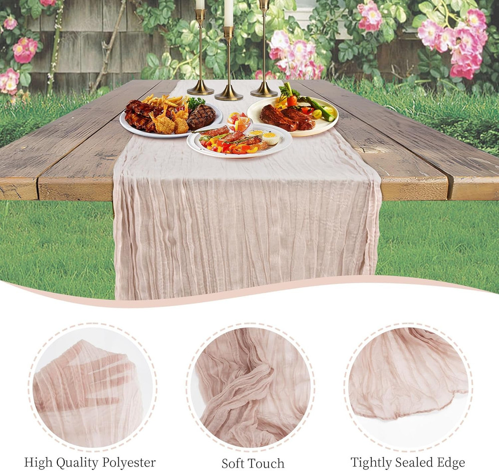 Easter Cheesecloth Table Runner - Grayish Pink Spring Boho Table Cloth for Brida