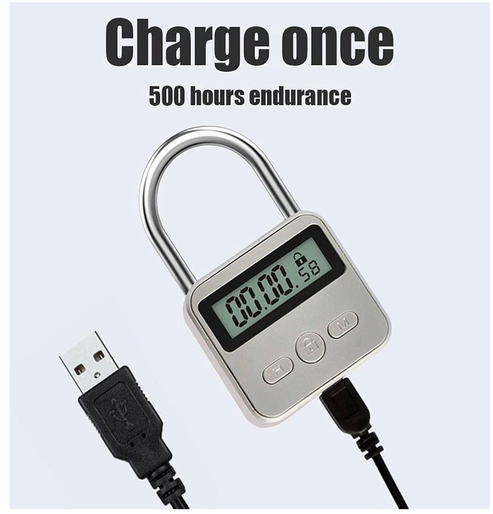 Metal Timer Lock, 99 Hours Max Timing Lock, USB Rechargeable Timer Padlock
