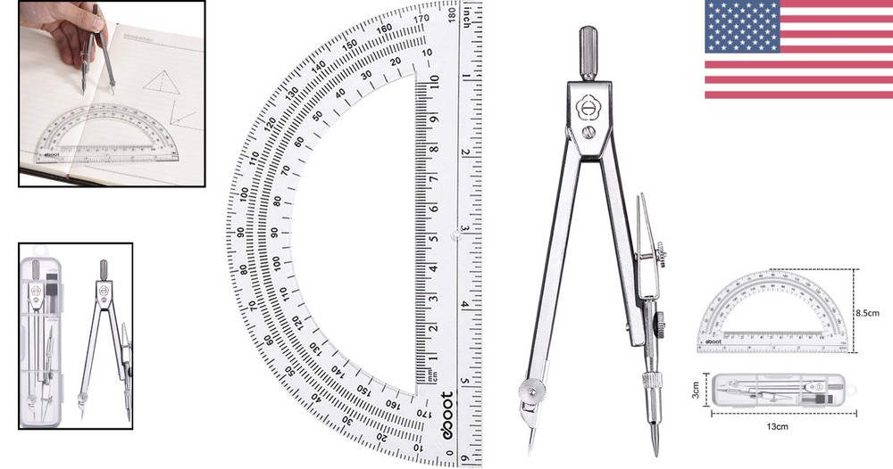 Lightweight Compass and 6-Inch Protractor - Portable Geometry Set for Accuracy