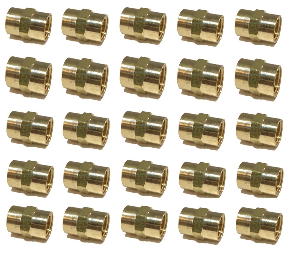 25 PACK BRASS HEX COUPLING 1/4" COUPLER UNION FITTING ADAPTER AIR FUEL WATER