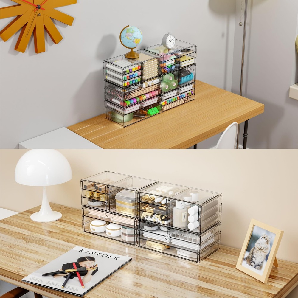Yieach 3 Pack Clear Storage Drawers With 10 Drawers,Stackable 11.1” Large